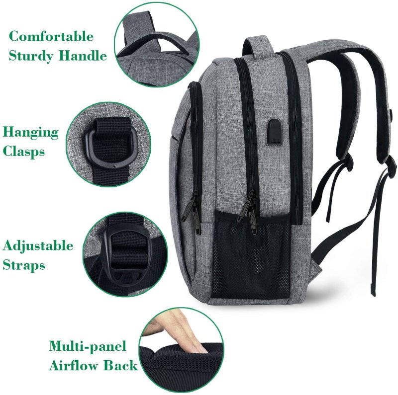 15.6 Inch Laptop Backpack Anti-Theft Business Travel Work Computer Rucksack with USB Charging Port Grey