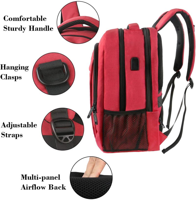 15.6 Inch Laptop Backpack Anti-Theft Business Travel Work Computer Rucksack with USB Charging Port Red