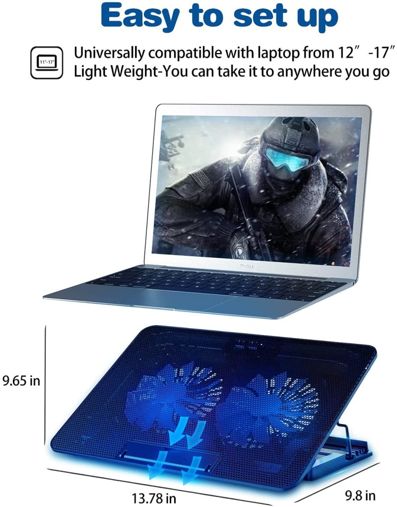 Adjustable Foldable Laptop Stand with cooling fan bracket for Laptop 7.9 inch to 17 inch Blue