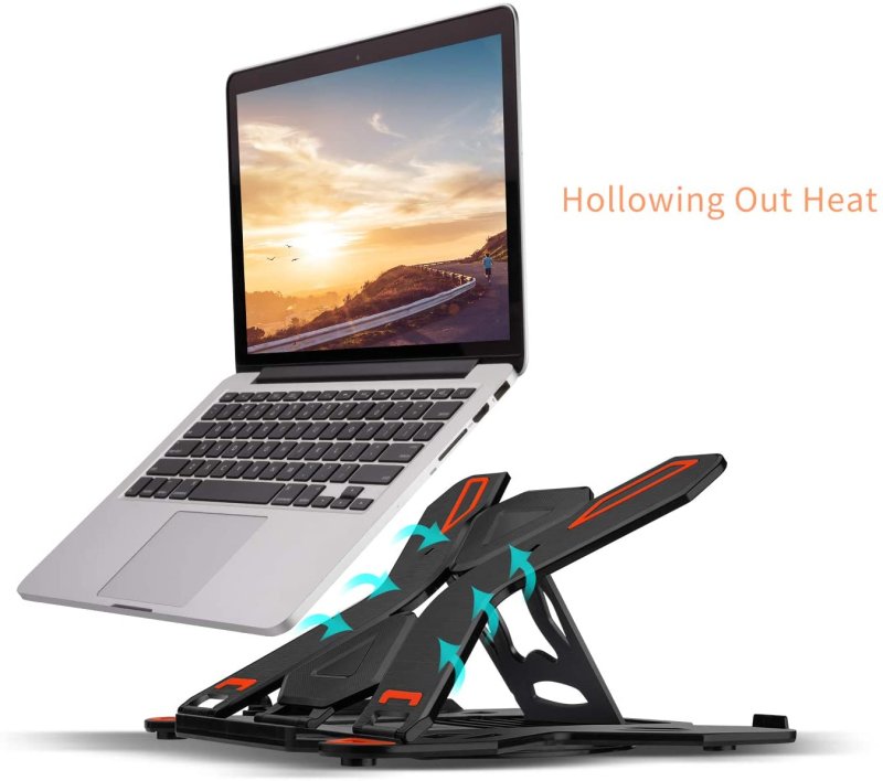 360°Rotating Laptop Stand With Phone Holder Adjustable Portable Stand for Apple 10 inch to 17 inch Black