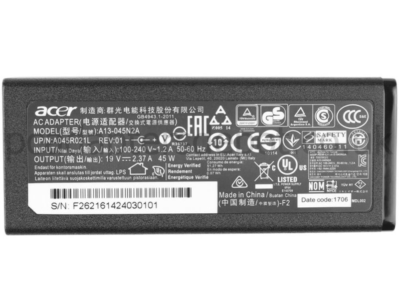 45W Acer Aspire One Cloudbook 11 AO1-131-C9RK Adapter Charger