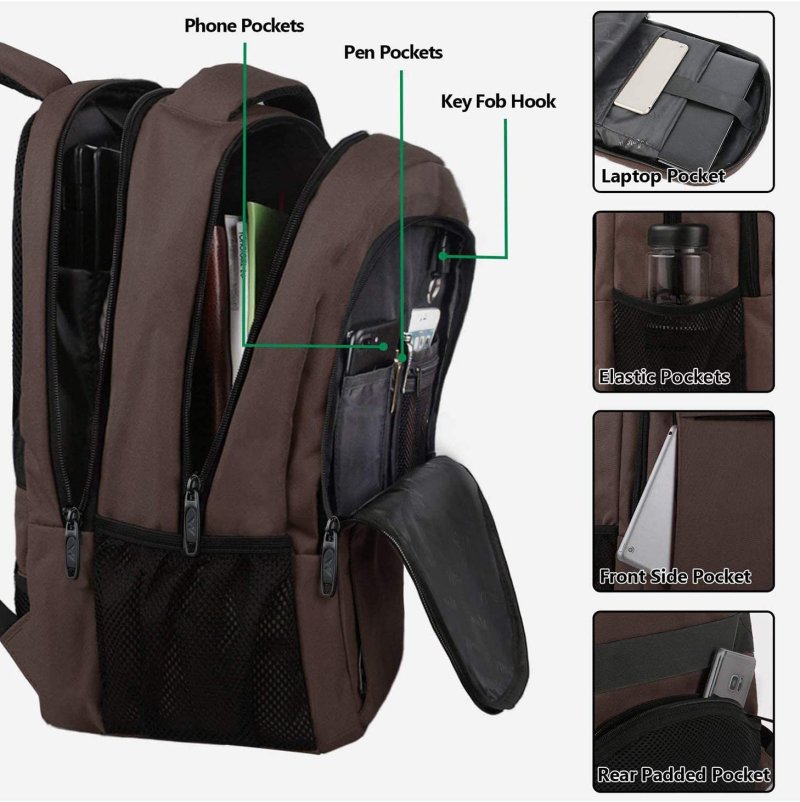 15.6 Inch Laptop Backpack Anti-Theft Business Travel Work Computer Rucksack with USB Charging Port brown