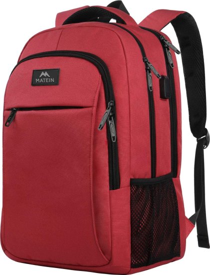 15.6 Inch Laptop Backpack Anti-Theft Business Travel Work Computer Rucksack with USB Charging Port Red - Click Image to Close