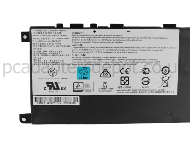 MSI P75 Creator 9SD-1212ES Battery 5380mAh 4-Cell