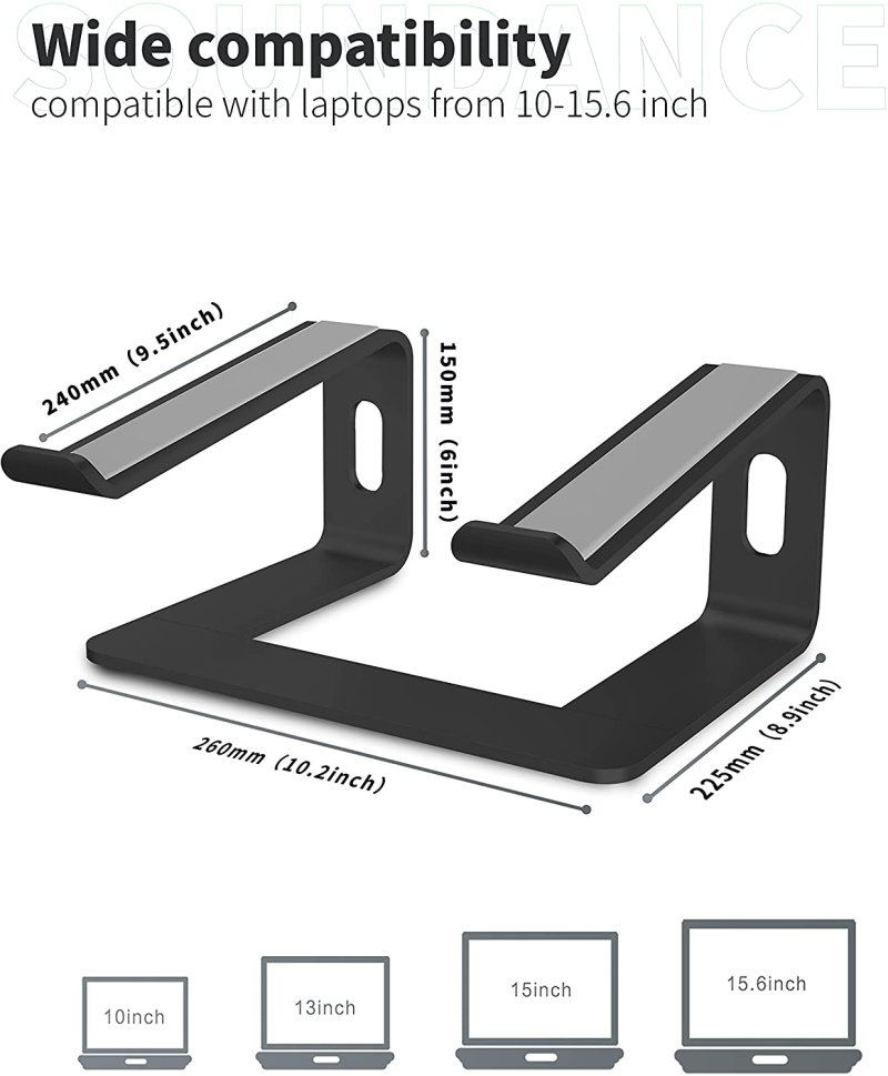 Strong heat dissipation Laptop Stand Aluminum Computer Riser Compatible with Apple 10 inch to 15.6 inch Notebook Computer Black