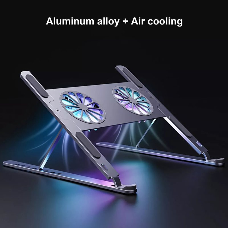 Adjustable foldable computer silent fan radiator base bracket laptop stand for 14 inch to 17.3 inch silver