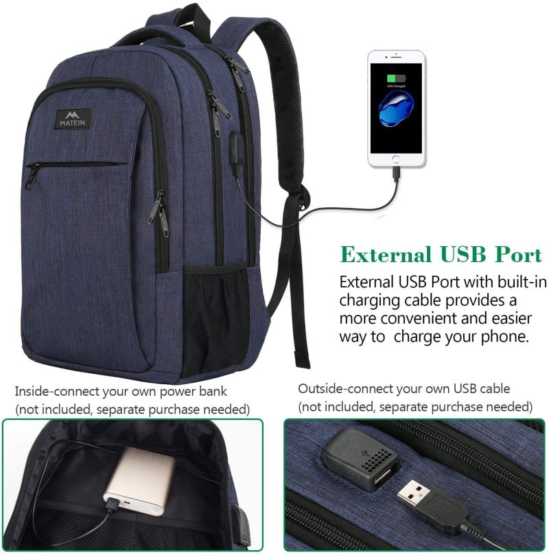 15.6 Inch Laptop Backpack Anti-Theft Business Travel Work Computer Rucksack with USB Charging Port Blue