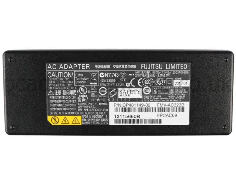 100W AC Adapter Fujitsu LifeBook E752 E752/F Series + Cord