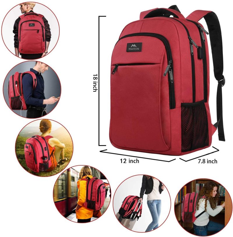 15.6 Inch Laptop Backpack Anti-Theft Business Travel Work Computer Rucksack with USB Charging Port Red